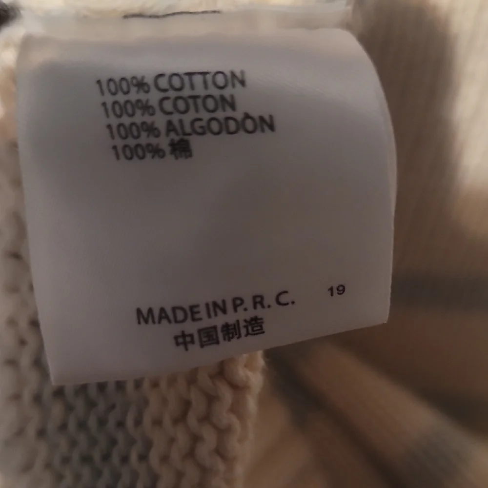 Brandy Melville Cream and Gray Striped Crewneck Sweater
